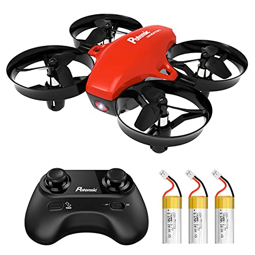 Potensic Mini Drone para Niño y Principiante, RC Helicopter Quadcopter con Control Remoto, Modo sin Cabeza, Altitude Hold, 3 Modos de Velocidad, 3 Baterías, A20 Rojo