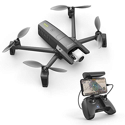 Parrot Anafi - Dron cuadricóptero (4K HDR, 21 Mpx, slow-motion y hyperlapse, 15 m/s, 25 minutos de vuelo, gimbal 180º) + Mando + Estuche de transporte + SD Card 16 GB + 8 Palas de hélice, color gris
