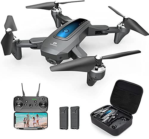 DEERC D10 Dron plegable con cámara para adultos 1080P HD FPV Vídeo en vivo, Tap Fly, Control de gestos, Selfie, Altitude Hold, Modo sin cabeza, RC Quadcopter para principiantes con 2 baterías