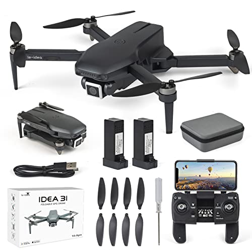 IDEA31 Drone Profesional con Cámara 4k GPS, Quadcopter RC 5GHz WIFI con Motor sin Escobilla, Drones Plegable con Camera HD, Dron Plegable para Principiantes, Tiempo de Vuelo 46 Min(2 Baterias)