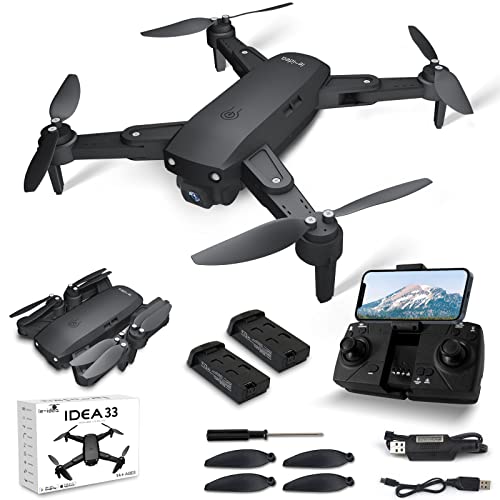 Drone GPS con Cámara 4K HD, IDEA33 5GHz WIFI FPV Dron con Posicionamiento de Flujo óptico y Motor sin Escobilla para Principiantes, RC Quadcopter Tiempo de Vuelo 36 Minutos (2 Baterías)