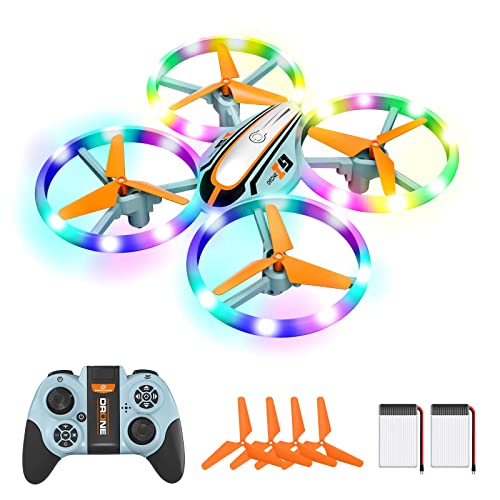 i9 Drone para Niños,Regalos Juguetes para Niños y Niñas,Mini Drone con Luces de Colores,RC Cuadricóptero con Modo sin Cabeza,Retención de Altitud,Volteos 3D y Dos Baterías