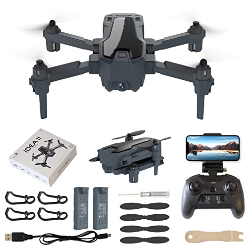 IDEA11 Mini Drone con Camara 1080P para Niños/Adolescente Adultos, 2.4GHz WiFi FPV Dron, Posicionamiento de Flujo óptico, Cámaras Dobles, 68g Quadcopter Plegable para Principiantes, con 2 Baterías