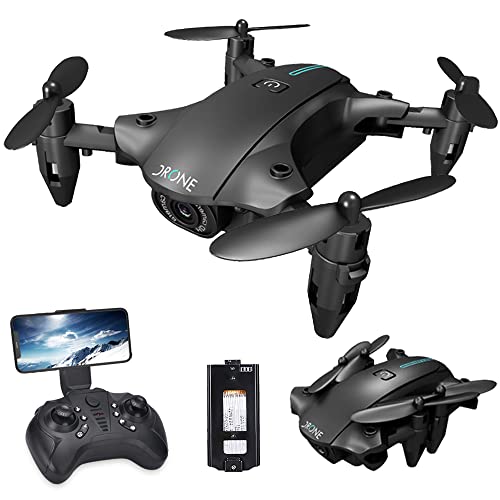 Teeggi Mini Drone con Cámara HD, Cuadricóptero RC Plegable, Control de Teléfono Móvil, Volteo 3D, Retención de Altitud, Modo sin Cabeza, Apto para Principiantes y Niños(1 Pila)