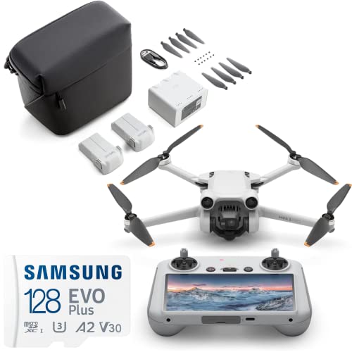 DJI Drone Mini 3 Pro Smart Control Fly More combo + Samsung EVO Plus Micro SD tarjeta 128 GB – dron DJI con cámara 4k – DJI Drone con prevención de obstáculos en 3 direcciones
