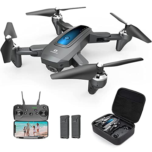 DEERC D10 Dron con Cámara para Adultos 2K FPV Vídeo en Vivo, Plegable, Tap Fly, Control de Gestos, Selfie, Altitude Hold, Modo sin Cabeza, RC Quadcopter para Principiantes con 2 Baterías