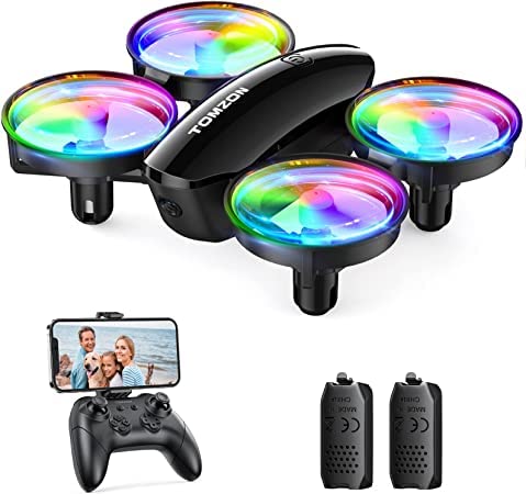 TOMZON Mini Drone con Cámara, 1080P Drone para Niños con Luz LED, 3D Flips, Modo sin Cabeza, Estabilización de Altitud, 3 Velocidades, Vuelo Circular, Juguete de Dron para Principiantes
