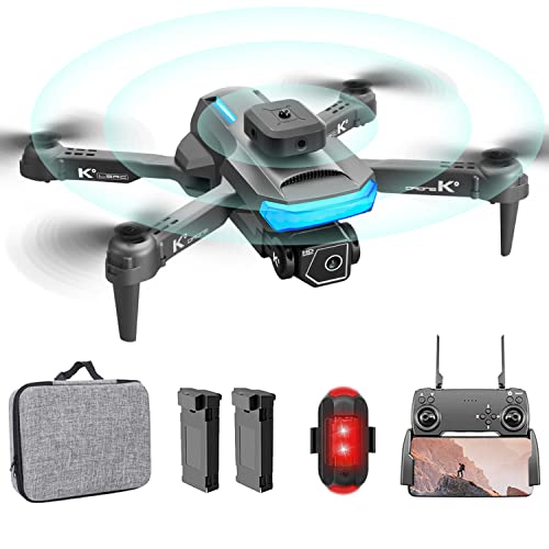 OBEST Drone con Camara 4K Adultos Niños, WiFi FPV Plegable RC Quadcopter con Control Remoto, Dual Cámara, Evitación Inteligente Obstáculos 360°, 3D Flips, Alarma de Batería Baja, 2 Baterías