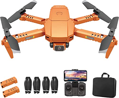OBEST Mini Drone con Cámara 4K Adulto Principiantes y Niños, Plegable Dron Quadcopter APP WiFi FPV, Modo sin Cabeza, 3D Flip, Una Tecla de Regreso/Despegue, Gesto Foto Video, 2 Baterías, Naranja