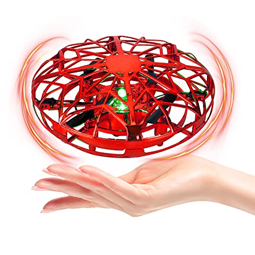Dron para Niños Mini Drone UFO Flying,Mini Drone UFO para Niños,Drone LED operado a Mano, Flying Ball Juguetes con giratorias y Brillantes de 360 °de Luces LED Sensor de Infrarrojosy (rojo)