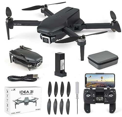 IDEA31 Drone Profesional con Cámara 1080P GPS, Quadcopter RC 5GHz WiFi con Motor sin Escobilla, Drones Plegable con Camera HD, Dron Plegable para Principiantes, Tiempo de Vuelo 20 Min