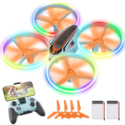i9C Drone con Cámara para Niños,Mini Dron con Luces de Colores,Regalos y Juguetes Helicóptero RC Quadcopter para Principiantes con Control de Gestos,Retención de Altitud,Modo sin Cabeza,2 Baterías