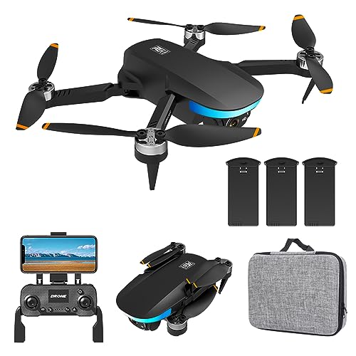 Dron GPS con cámara 4K EIS para adultos principiantes, mini dron con motor sin escobillas, transmisión WiFi 5G, cuadricóptero FPV RC plegable, regreso GPS a casa, sígueme, flujo óptico (black)