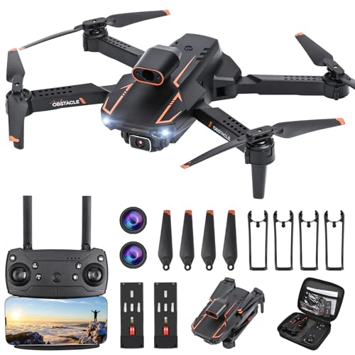Dron con Cámara 4K HD, GuKKK 90° Adjustable Eléctricamente Drone 2 Cámaras, Mini Drone, Drones RC FPV WIFI Cuadricóptero, Plegable Mini Drone con 2 Baterías y Bolsa Portátil, para Principiantes
