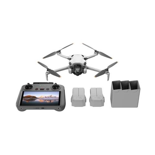 DJI Mini 4 Pro Pack Vuela Más con DJI RC 2 (control remoto con pantalla), drones con camara 4k, menos de 249 g, 34 min de tiempo de vuelo, 2 baterías adicionales, C0