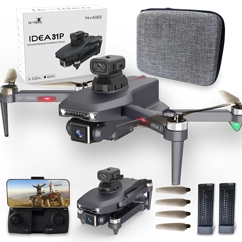 Dron con Cámara IDEA31P, Dron Profesional con Motor sin Cepillo 360° Función de Barrera Infrarroja Posicionamiento de Flujo Óptico WiFi RC Quadcopter de 5Ghz Adecuado para Principiantes con 2 Baterías