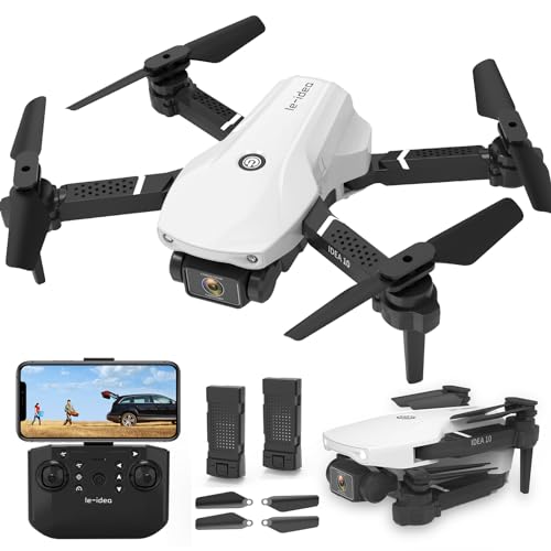 Mini Drones Blancos, con 2 Cámaras 720P idea10 Drone para Niños Principiante RC Quadcopter con Posicionamiento Óptico Flow, Altitude Hold, 360° Flip, 2 Baterías