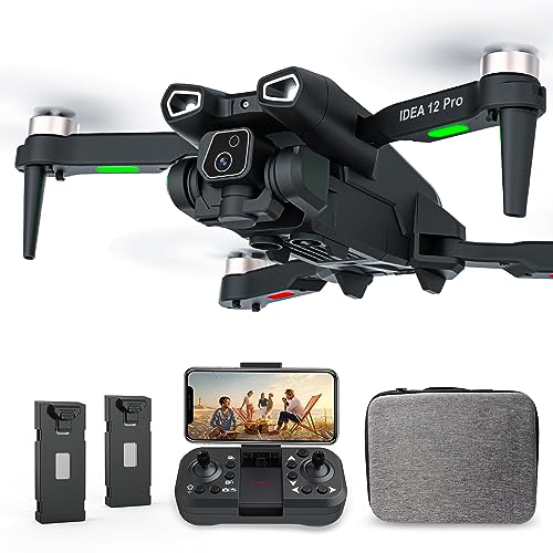 IDEA12 PRO Drone con Cámara Ajustable 4K con Posicionamiento Óptico de Flujo para Principiantes y Adultos, Drone con Motor Sin Escobillas, FPV RC Drone Quadcopter con Cámaras Dobles, 2 Baterías