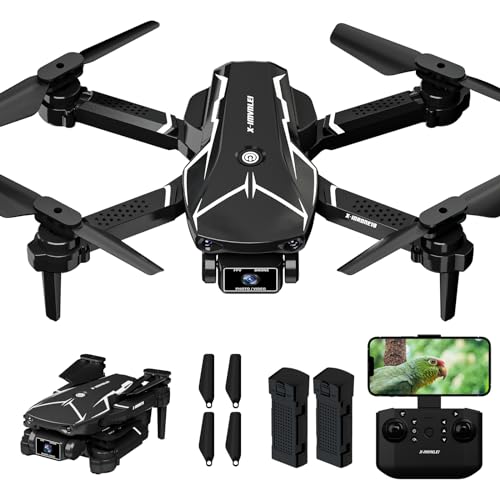 X19 Drones con Cámara 720P Plegable Drones, Doble Cámara Retención de Altitud, APP Control Drone para Principiantes, FPV Helicopter Quadcopter con Control Remoto, 3 Modos de Velocidad, 2 Baterías