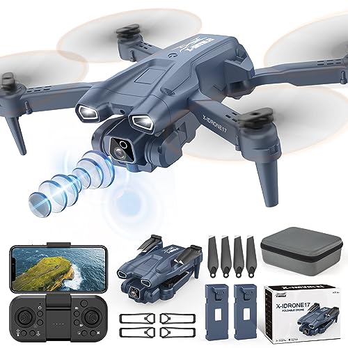 X17p Dron con Cámara HD 1080P para Principiantes/Adulto, 135°Camera Adjustable Eléctricamente Mini Dron con Cámara RC FPV WIFI Quadcopter Plegable, Posicionamiento óptico, 2 Baterías y Bolsa Portátil