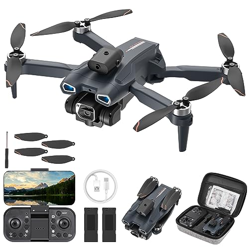 Dron con Cámara 1080P HD, GuKKK Motor sin Escobillas Drone 2 Cámaras, Adjustable Eléctricamente Mini Drone, Drones RC FPV WIFI Cuadricóptero, Plegable Mini Drone con 2 Baterías, para Principiantes