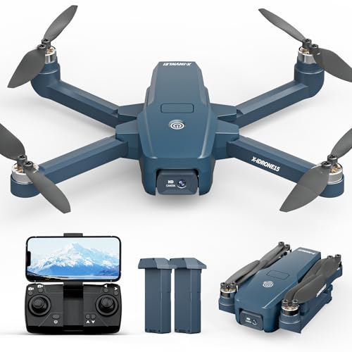 Motor sin Escobillas Drones con 2 Cámaras, Adjustable Eléctricamente1080P, Regalo Juguete Dron para Adolescentes y Principiantes, FPV RC Drone Quadcopter, Velocidad Max 40km/h, 2 Baterías