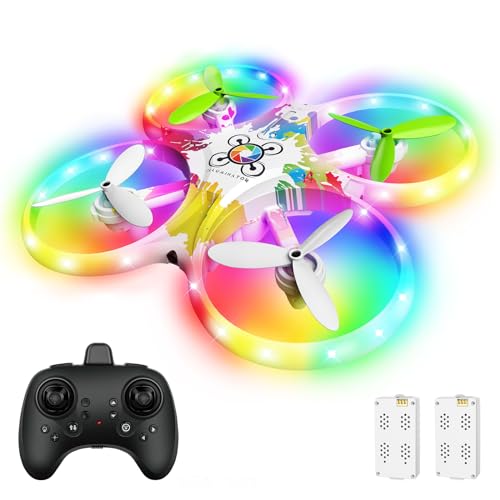 Drone para Niños, RC Quadcopter con Luces de colores, Sensor de Gravedad, Modo sin Cabeza, 3D Flip, Retención de Altitud y 2 Baterías, Regalo Juguete para Navidad y Reyes