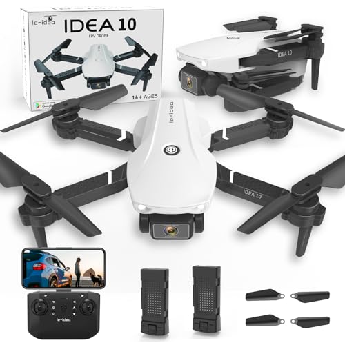 IDEA10 Drone para Niños con Doble Cámara, Plegable Mini Drone con 2 Baterías, FPV Transmisión/Sensor de Gravedad/Posicionamiento Óptico del Flujo, Cuadricóptero RC para los Niños, 18 Minutos de Vuelo