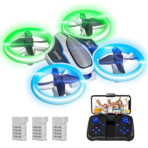 Mini Drone para Niños con Camara 720P, Drone Quadcopter con Luces, RC Helicopteros con Vuelo Automático,Modo sin Cabeza,3D Flip y 3 Baterías,Quadcopter Regalo para Niños y Principiantes