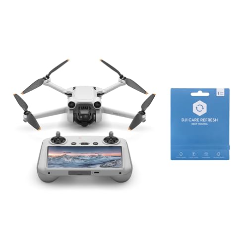 DJI Mini 3 Pro (DJI RC) incl. CareRefresh Paquete de 1 año, dron con cámara liviana y fácil de plegar con video 4k/60fps, 48MP, 34min de tiempo de vuelo, Gris, para principiantes ambiciosos
