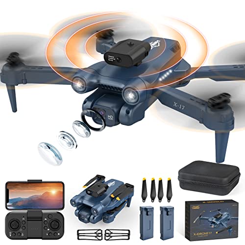 Dron con Cámara HD Ajustable 1080P, WiFi FPV Quadcopter con Posicionamiento óptico de Flujo y Evasión Activa de Obstáculos de 360°, Cuadricóptero RC, 2 Baterías